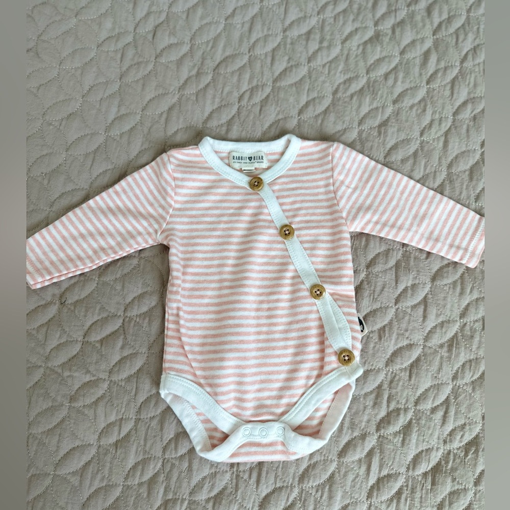 Rabbit Bear pink striped body suit 0-3months